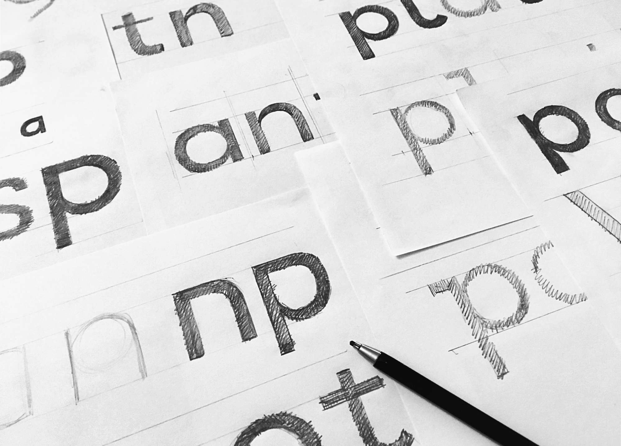 Various font sketches from early on in the type design process