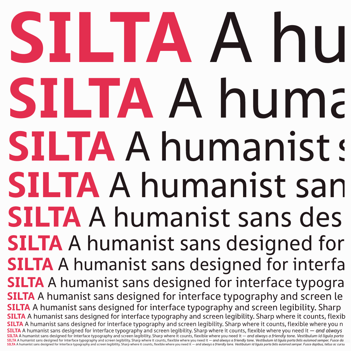 Silta in different sizes, legible down to smallest text on screen